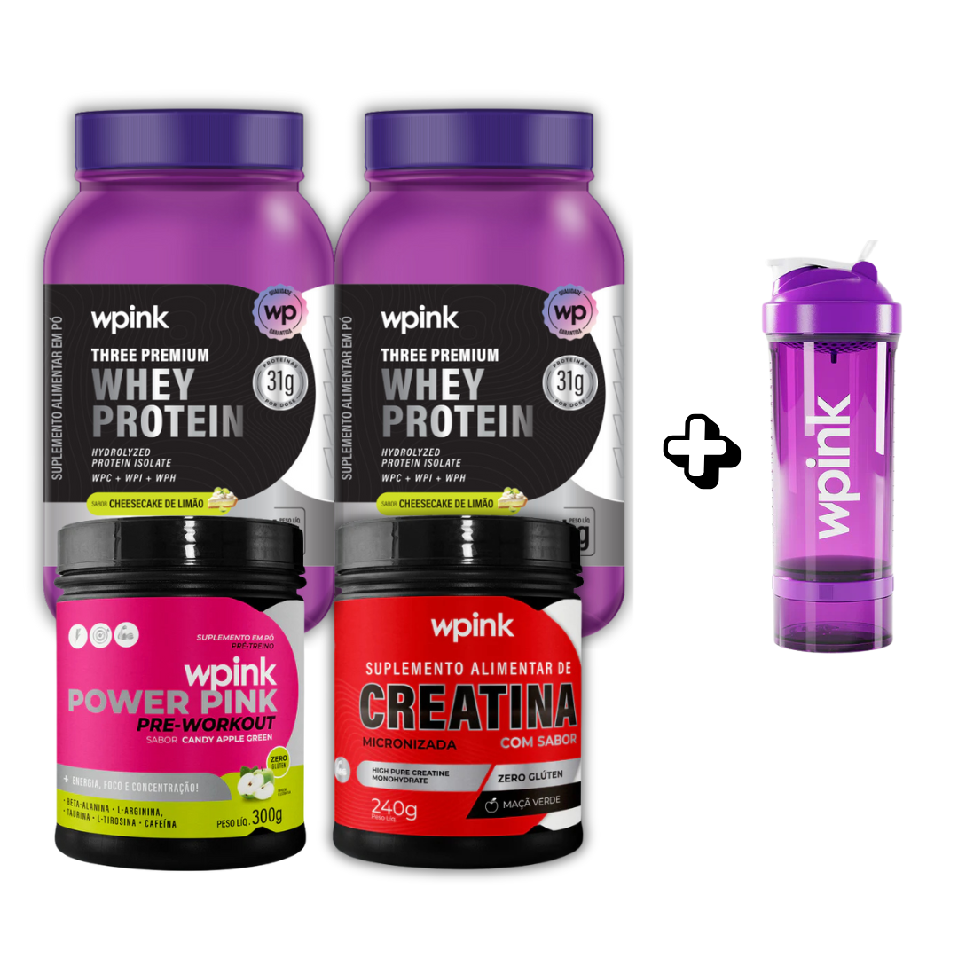 COMBO 2 WHEY PROTEIN 1KG + CREATINA 240mg + PRÉ-TREINO +COQUETELEIRA