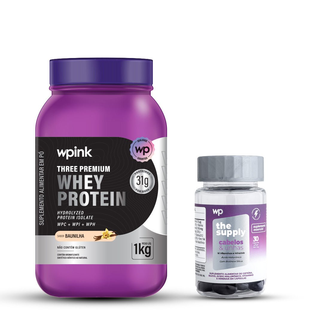 Three Premium Whey Protein Baunilha WP – 1 KG + Cabelos e Unhas